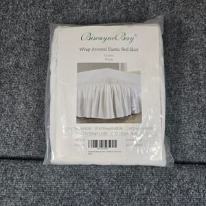Biscayne‎ Bay Queen White Wrap Around Elastic Bed Skirt 15 Inch Drop New